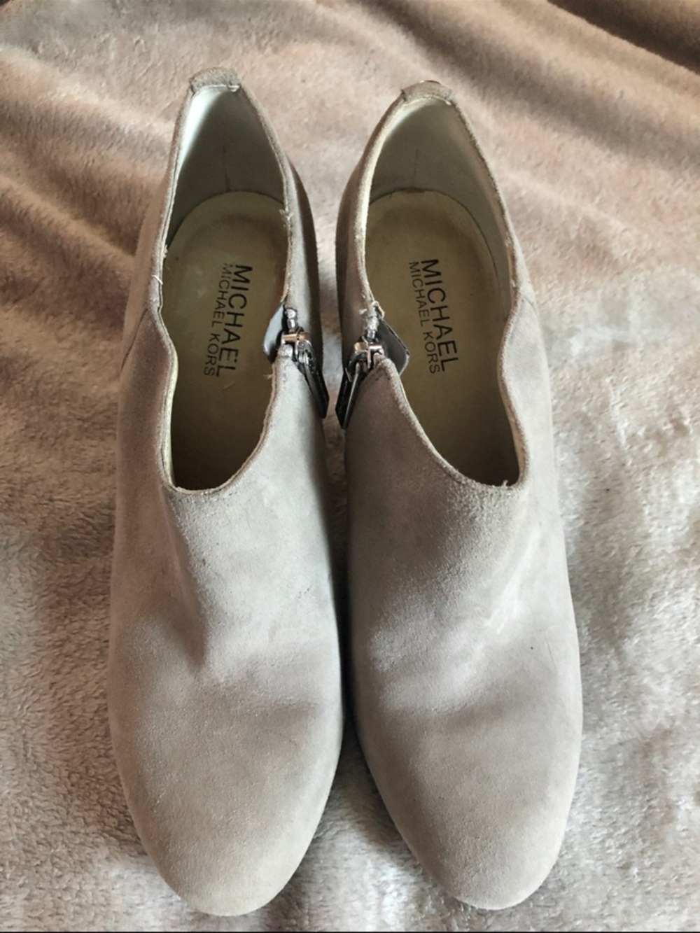 Michael Kors Taupe Suede High-Heel Ankle Booties - Picture 2 of 4